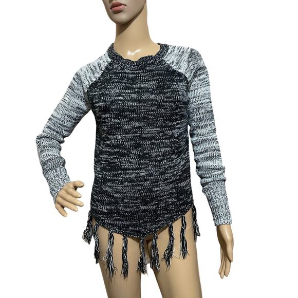 Hollister Women's Black & Gray Marled Knit Sweater with Fringe - Boho Style - XS - Picture 1 of 10